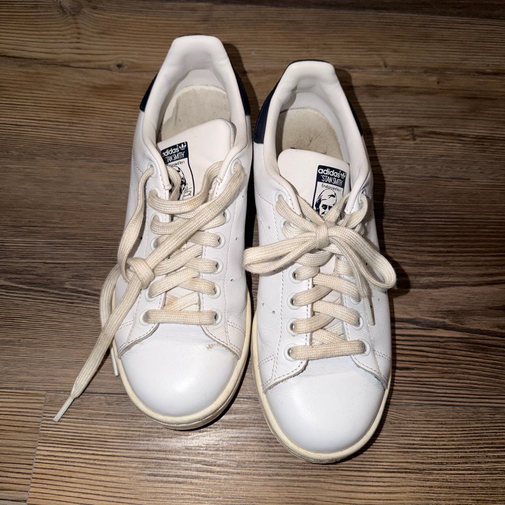 Adidas White Leather Sneakers With Navy Heel Tab